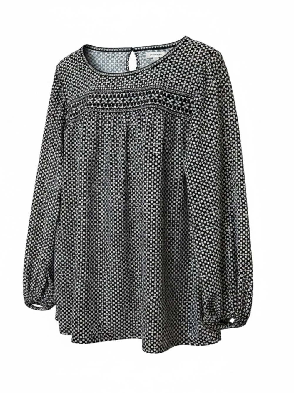 Max Studio Black/tan/white Printed Peasant Blouse